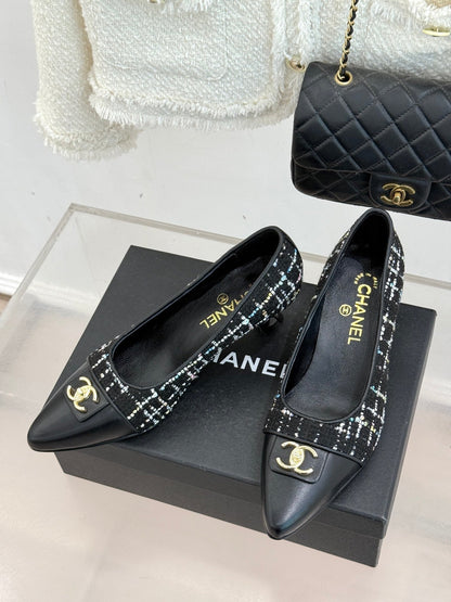 CC 2026 Heel Pump 55 Tweed Sheepskin Double C Logo