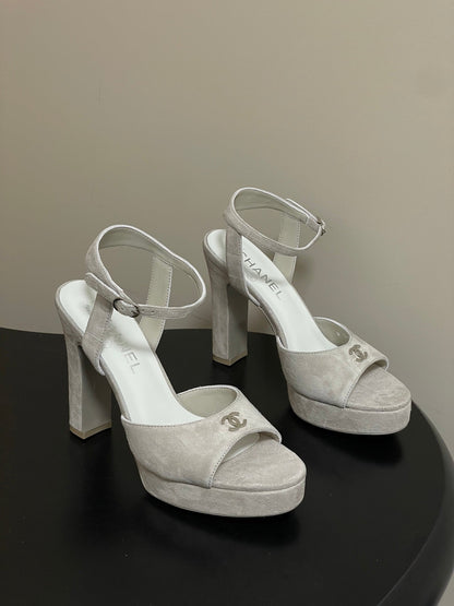 Chanel 2026 High heeled Chunky Platform Peep-toe Sandals Suede Leather