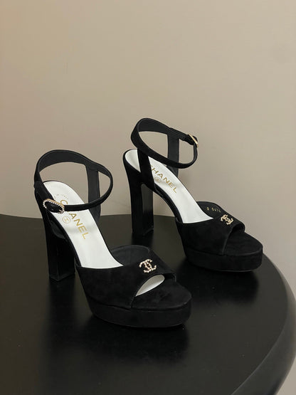 Chanel 2026 High heeled Chunky Platform Peep-toe Sandals Suede Leather