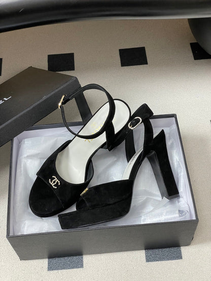 Chanel 2026 High heeled Chunky Platform Peep-toe Sandals Suede Leather