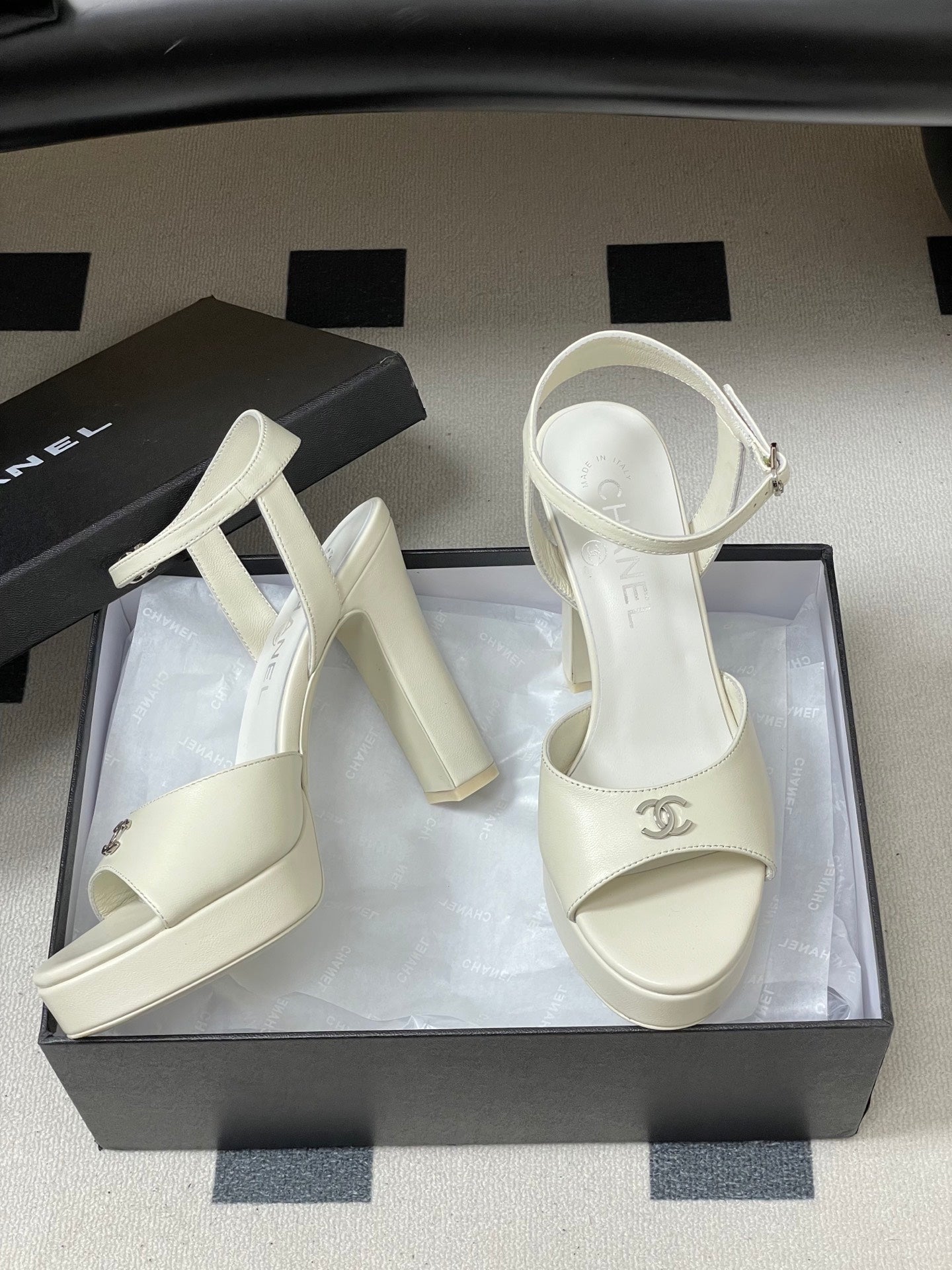 Chanel 2026 High heeled Chunky Platform Peep-toe Sandals Sheepskin 664989