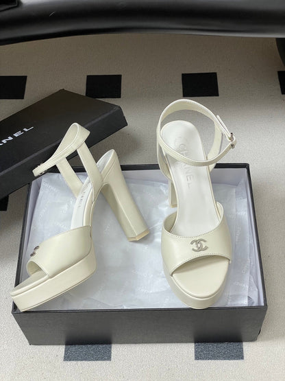 Chanel 2026 High heeled Chunky Platform Peep-toe Sandals Sheepskin 664989