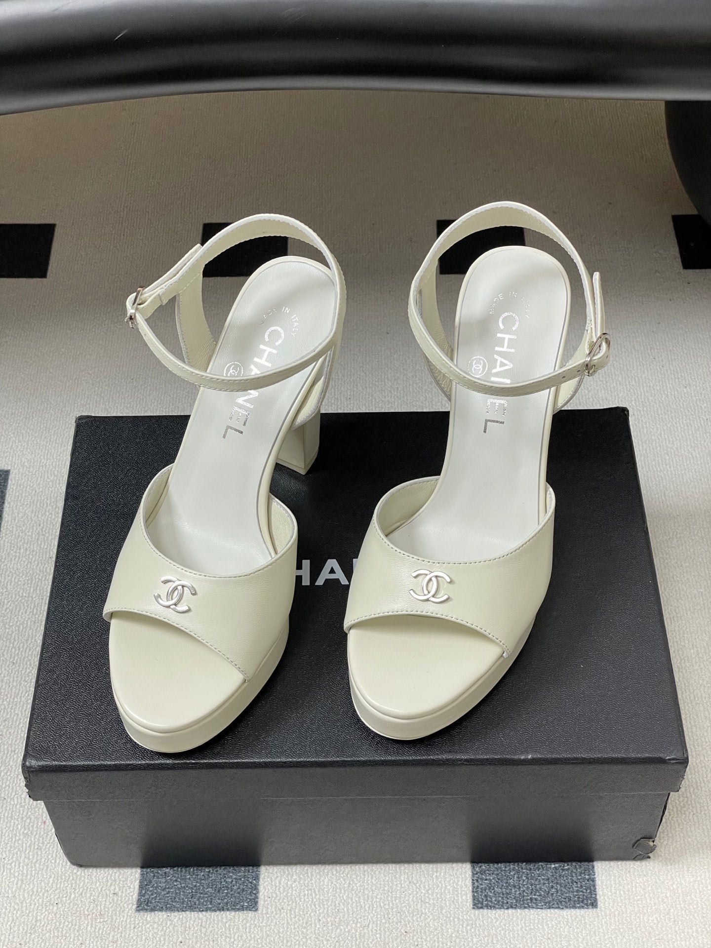 Chanel 2026 High heeled Chunky Platform Peep-toe Sandals Sheepskin 664989