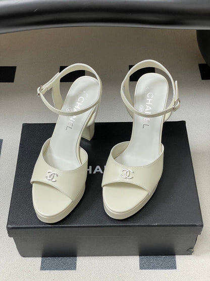 Chanel 2026 High heeled Chunky Platform Peep-toe Sandals Sheepskin 664989