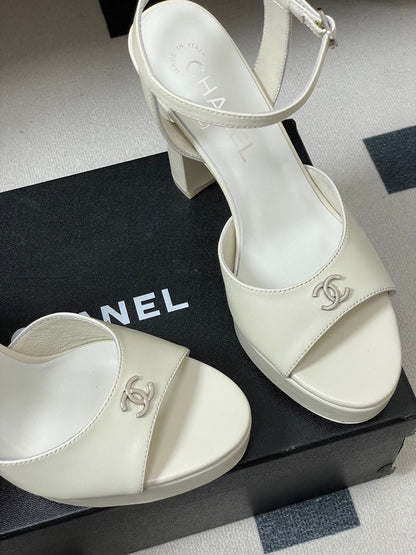 Chanel 2026 High heeled Chunky Platform Peep-toe Sandals Sheepskin 664989