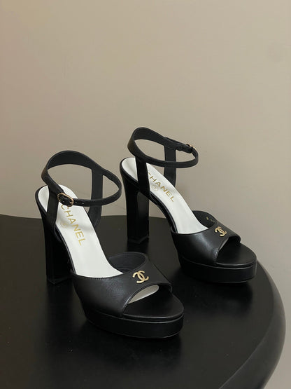 Chanel 2026 High heeled Chunky Platform Peep-toe Sandals Sheepskin 664989