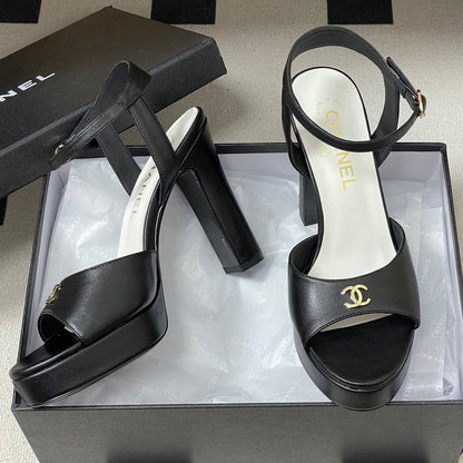 Chanel 2026 High heeled Chunky Platform Peep-toe Sandals Sheepskin 664989