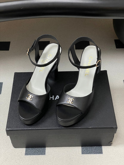 Chanel 2026 High heeled Chunky Platform Peep-toe Sandals Sheepskin 664989