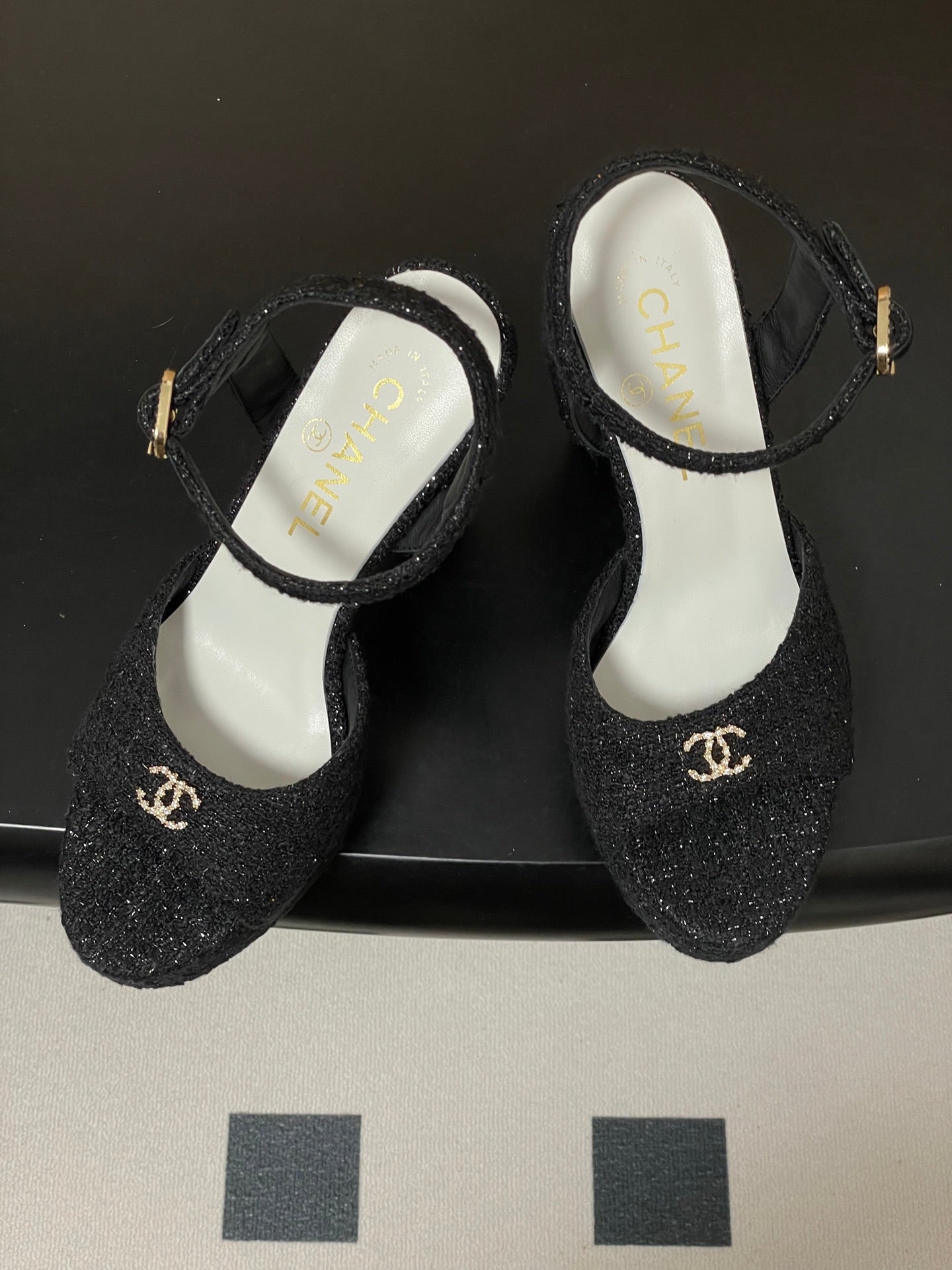 Chanel 2026 High heeled Chunky Platform Peep-toe Sandals Tweed Leather