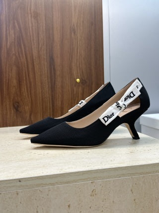 CD 26s High Heels Pumps Black Cotton Ribbon 633066