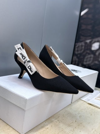 CD 26s High Heels Pumps Black Cotton Ribbon 633066