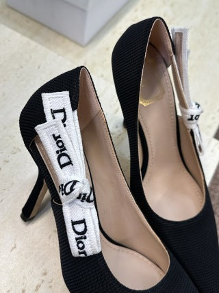CD 26s High Heels Pumps Black Cotton Ribbon 633066