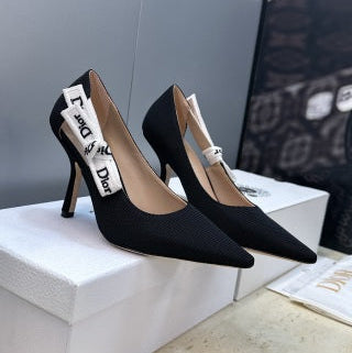 CD 26s High Heels Pumps Black Cotton Ribbon 633066