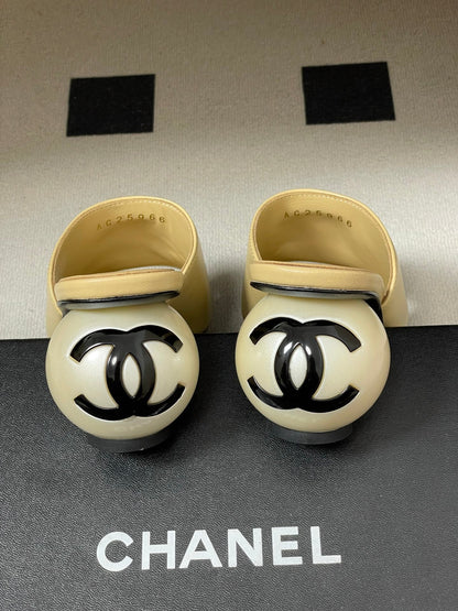 CC 2026 Pearl Heel Sandals 70 Double C Buckle Sheepskin