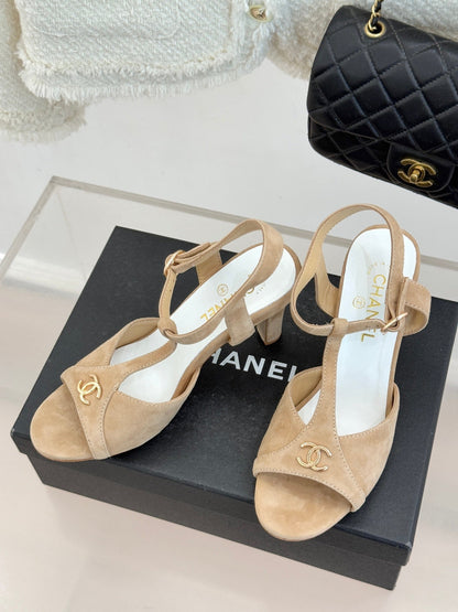 CC 2026 Peep-Toe Sandals 85 Suede Sheepskin