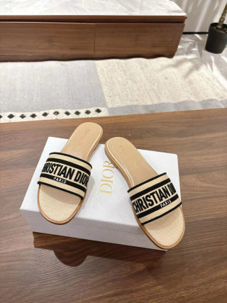 CD 26s Embroidered Sandals Canvas Sheepskin 664321