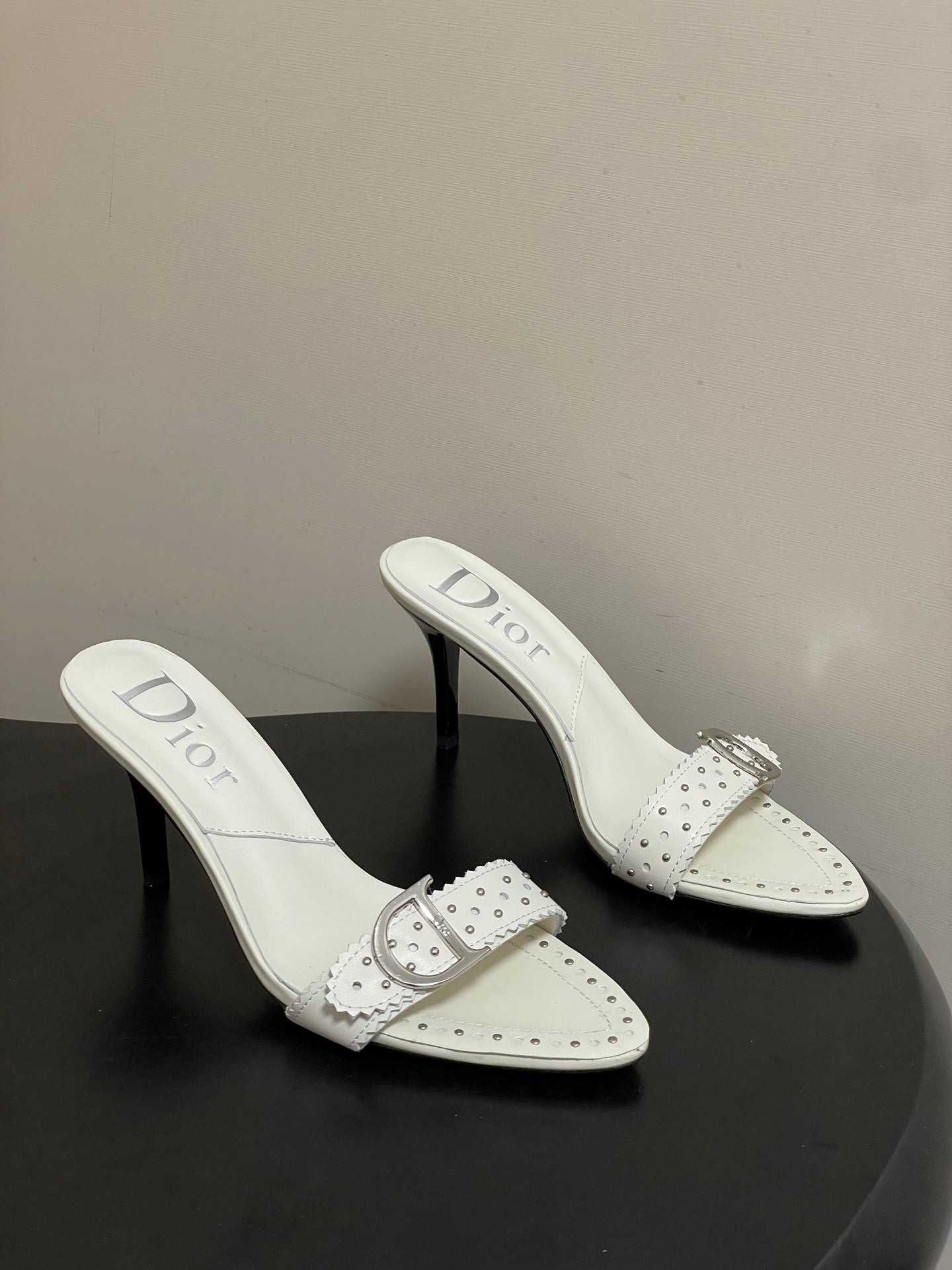 Dior 2026 Studded Sandal 8.5cm Black and White Sheepskin 717875