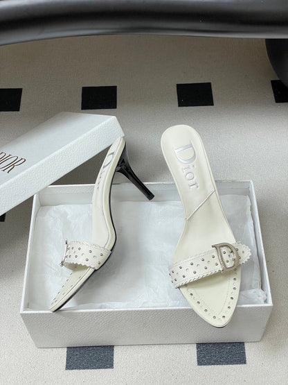 Dior 2026 Studded Sandal 8.5cm Black and White Sheepskin 717875