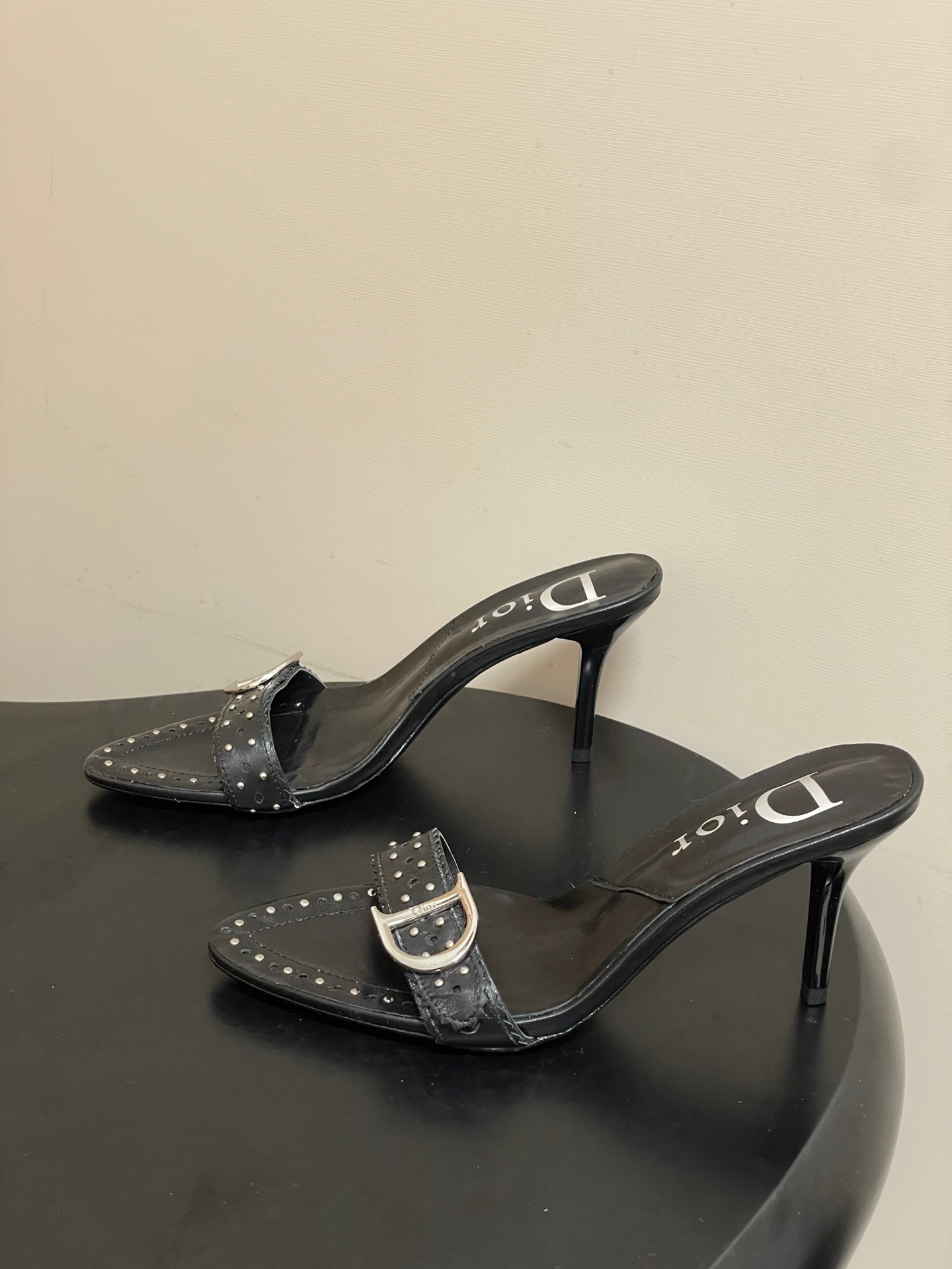 Dior 2026 Studded Sandal 8.5cm Black and White Sheepskin 717875