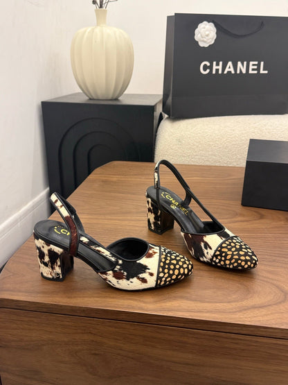 Chanel 2026 Slingback Black White Brown Horsehair Calfskin 686504
