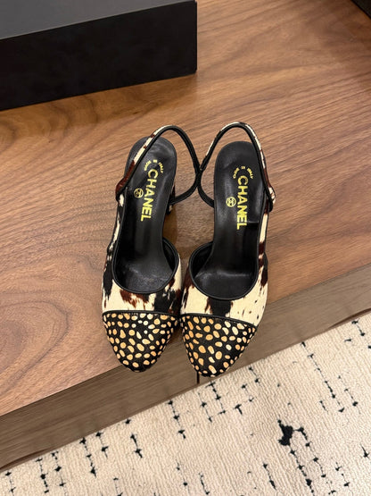Chanel 2026 Slingback Black White Brown Horsehair Calfskin 686504
