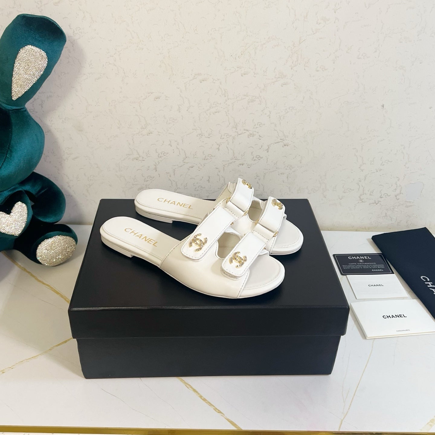 Chanel 2026 Velcro Mules CC Gold Logo Leather 779356