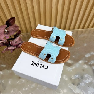 Celine 26  Triomphe Slide Sandals Leather 749443