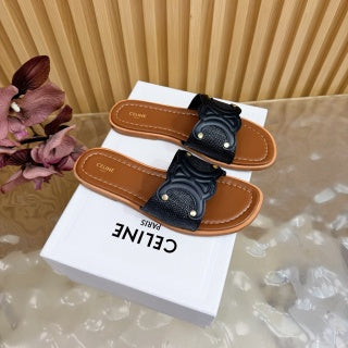 Celine 26  Triomphe Slide Sandals Leather 749443