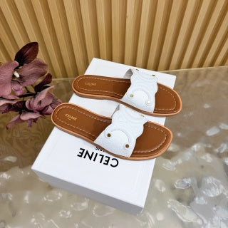Celine 26  Triomphe Slide Sandals Leather 749443