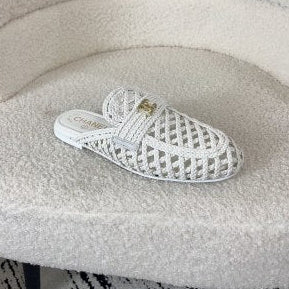 Chanel 2026 Crochet Mules Gold CC Logo Accent Sheepskin 778468