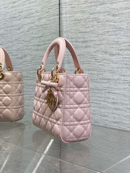 Dior 2026 Bow Lady Dior Pink Cannage Lambskin With Gold Charm 286609