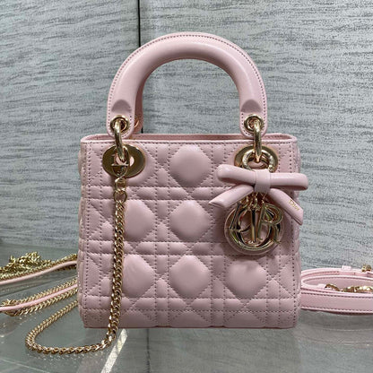 Dior 2026 Bow Lady Dior Pink Cannage Lambskin With Gold Charm 286609