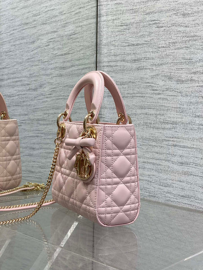 Dior 2026 Bow Lady Dior Pink Cannage Lambskin With Gold Charm 286609