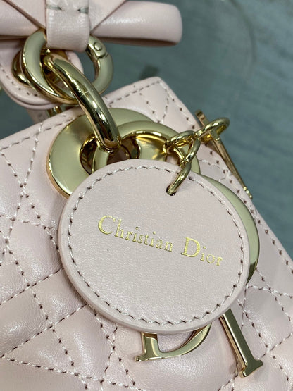 Dior 2026 Bow Lady Dior Pink Cannage Lambskin With Gold Charm 286609