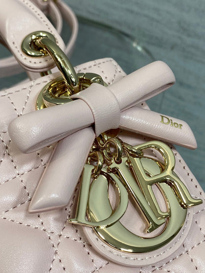 Dior 2026 Bow Lady Dior Pink Cannage Lambskin With Gold Charm 286609
