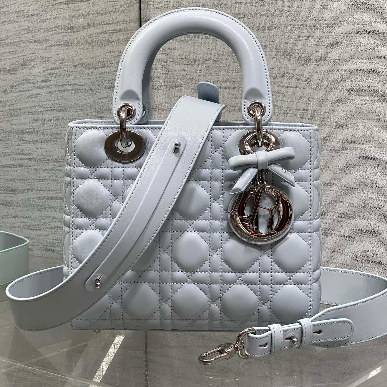 Dior 2026 Bow Lady Dior Glacier Blue Cannage Lambskin 286617