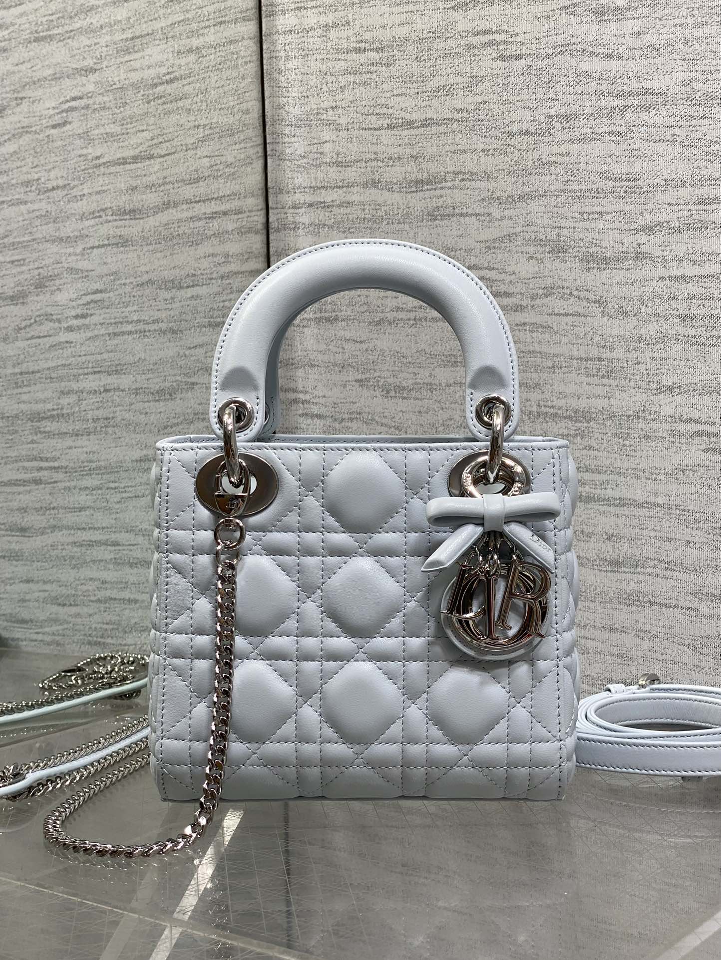 Dior 2026 Bow Lady Dior Glacier Blue Cannage Lambskin 286617