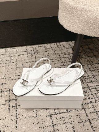 Celine 26 Biki Sandals Calfskin Iconic Triomphe Logo Leather 770912