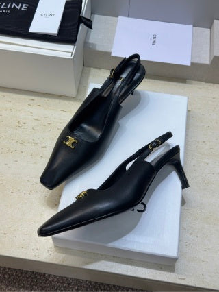 Celine 26 Slingback Pumps Triomphe Logo 65mm Leather 762631