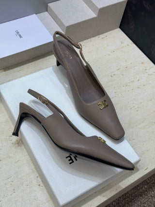 Celine 26 Slingback Pumps Triomphe Logo 65mm Leather 762631