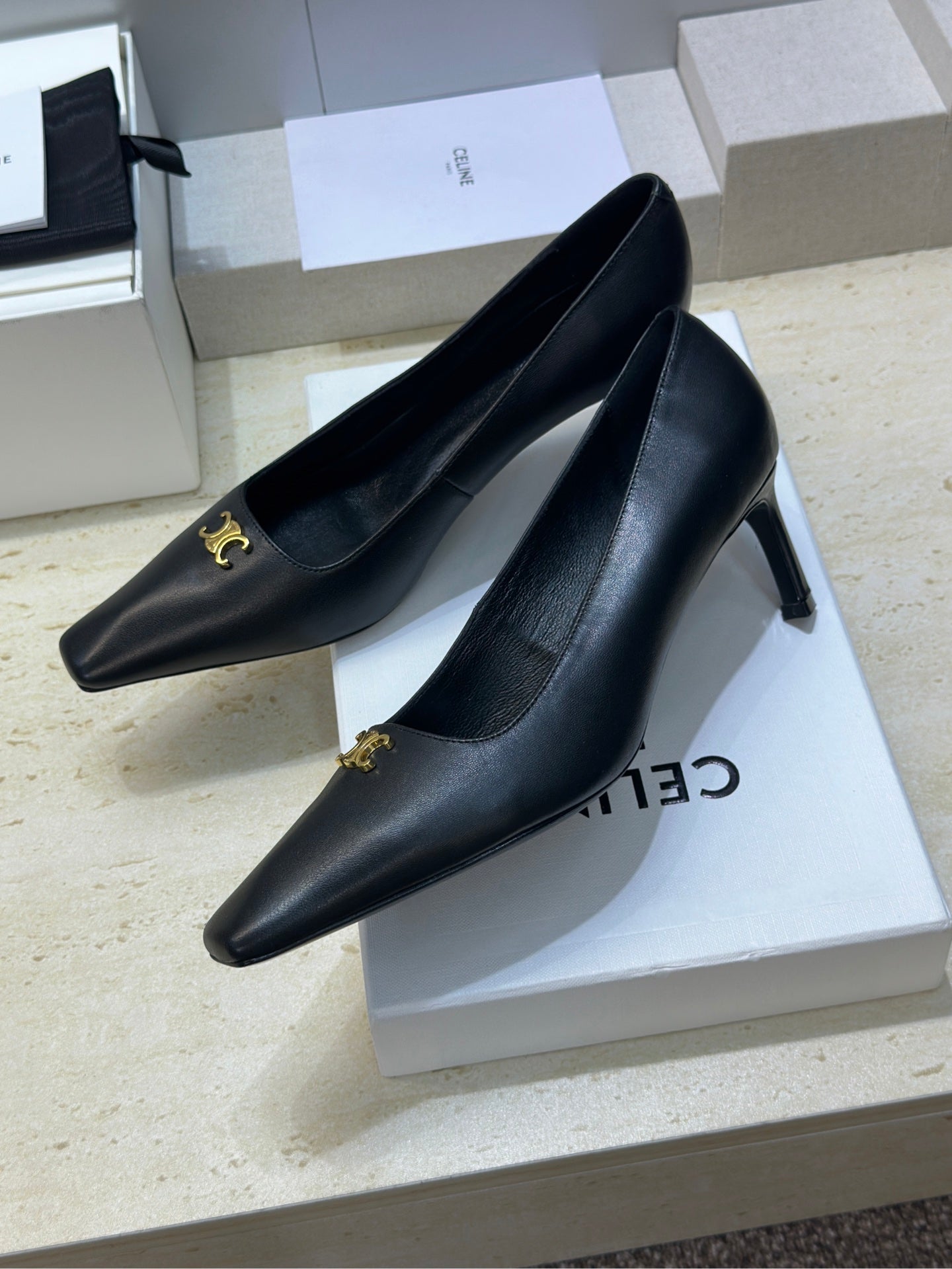 Celine 26 High-Heeled Sandals Triomphe Logo 65mm Leather 762639