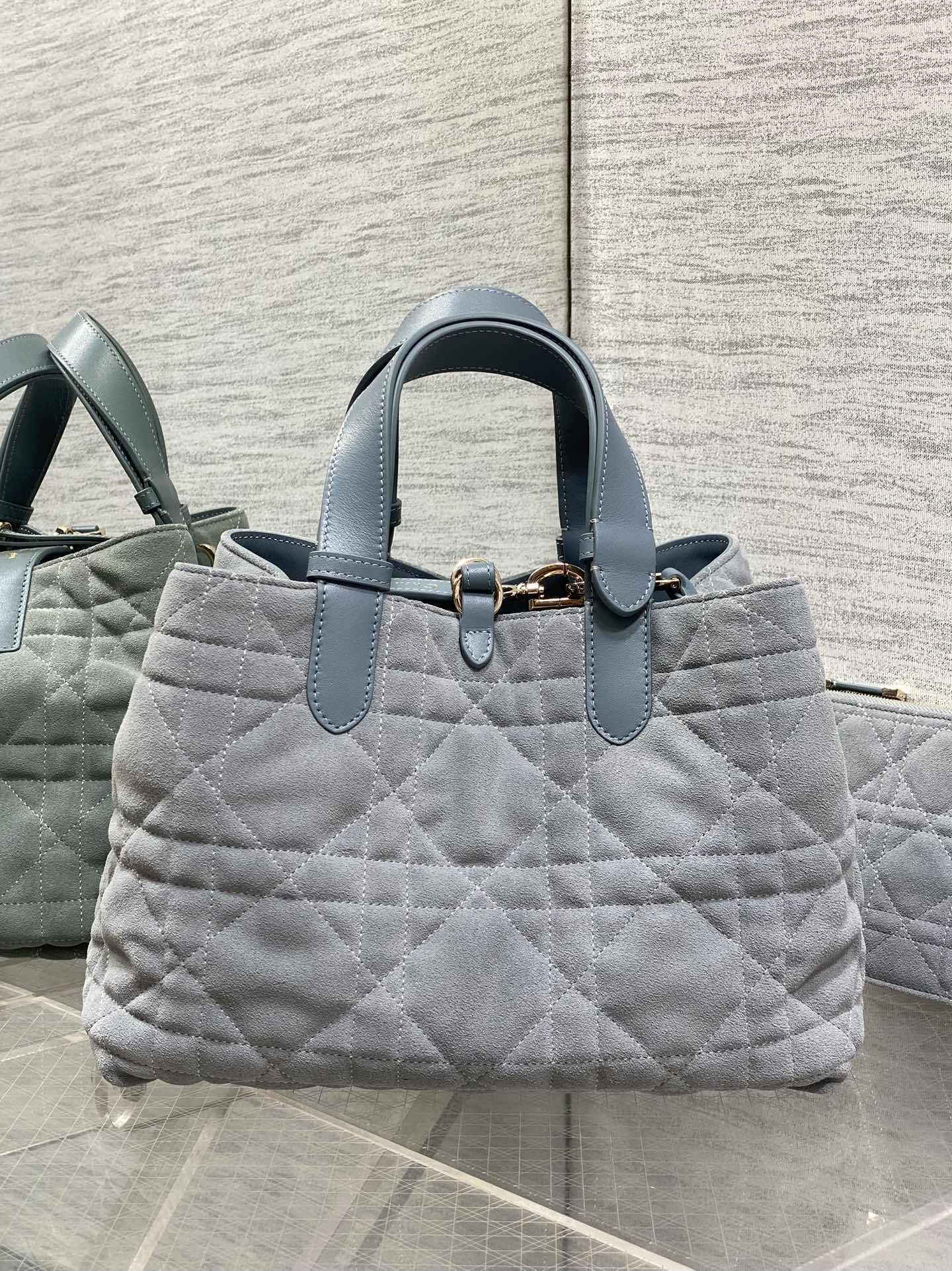 Dior 2026 Toujours Bag Blue Grey Suede Leather 286497