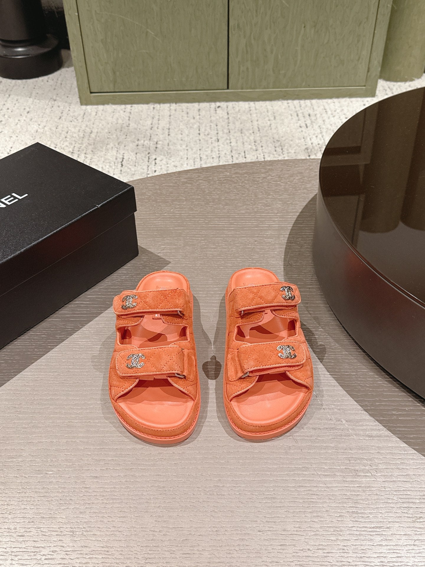 Chanel 2026 Velcro Beach Slippers  Suede Leather 762937