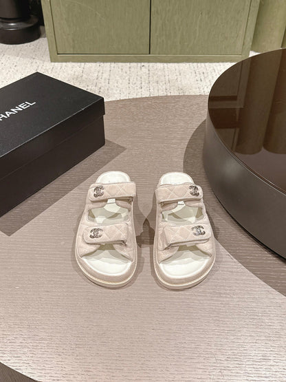 Chanel 2026 Velcro Beach Slippers  Suede Leather 762937