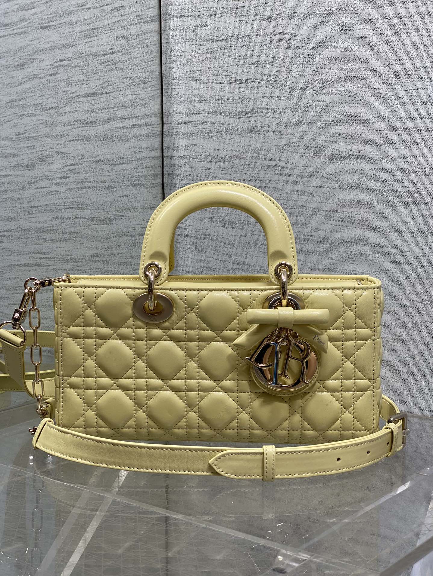 Dior 2026 Bow Lady D-Joy Yellow Cannage Lambskin With Light Gold 286555