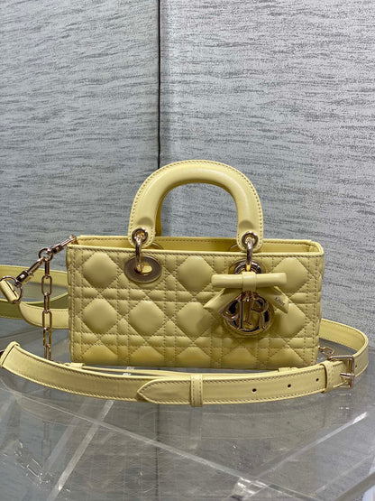 Dior 2026 Bow Lady D-Joy Yellow Cannage Lambskin With Light Gold 286555