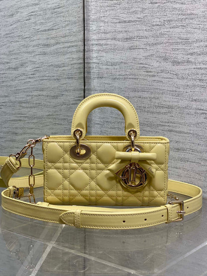 Dior 2026 Bow Lady D-Joy Yellow Cannage Lambskin With Light Gold 286555