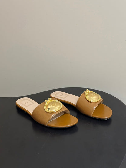Dior 2026 D-Club Retro CD Letter Metal Buckle Flat Sandals Leather 846986