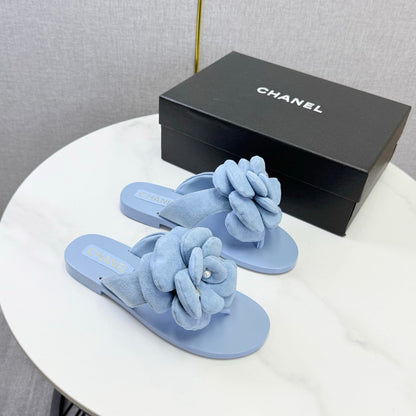 Chanel 2026 Flower Flat Thong Sandals Suede Cowhide 801431