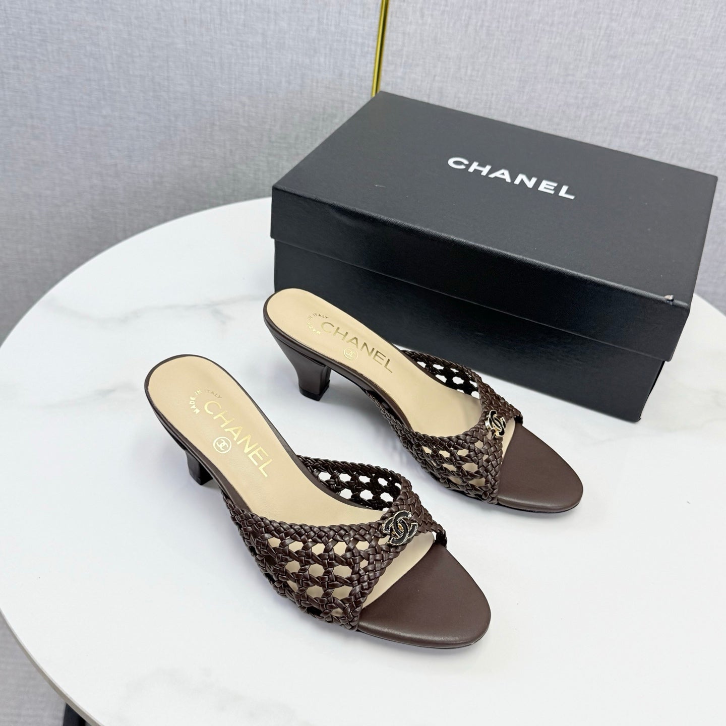 Chanel 2026 Mules 40mm Woven Sheepskin 801634